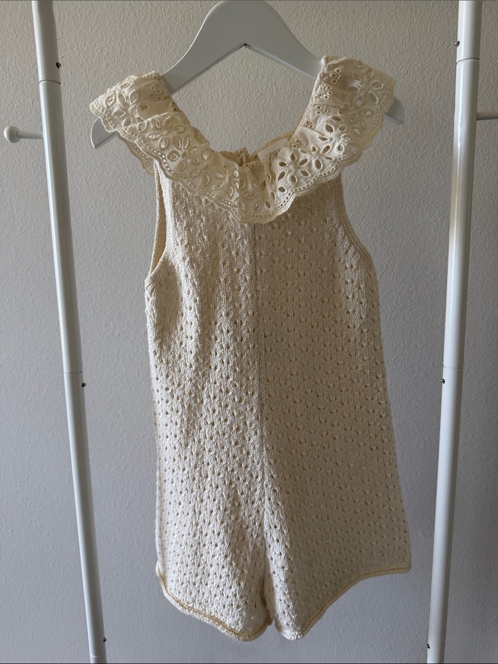 Zara Cream Eyelet Collar Knit Romper